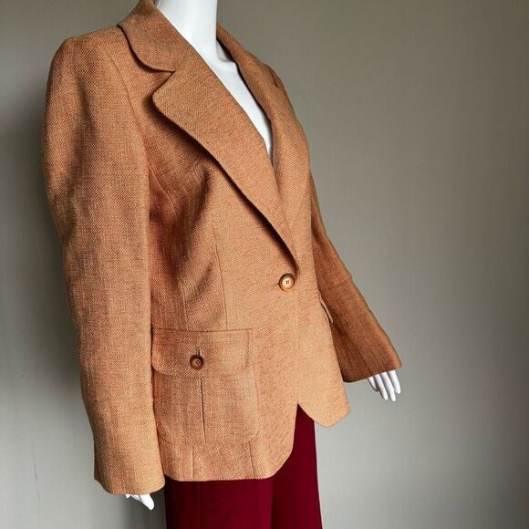 Vintage Dana Buchman Peach Orange Tweed Jacket Blazer Size 12 - Picture 3 of 7